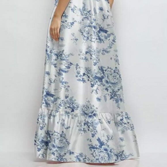 Alfred Sung Cottage Rose Floral Strapless Bustier Satin Gown 3152FP - Picture 6 of 6